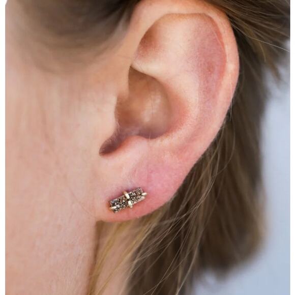 NEW ANTHROPOLOGIE Champagne Rose Gold 14kt Druzy Stone Gemstone Bar Earring - Picture 4 of 7